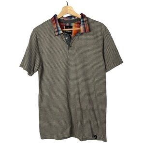Prana Prescott Taupe Plaid Collar Short Sleeve‎ Polo M